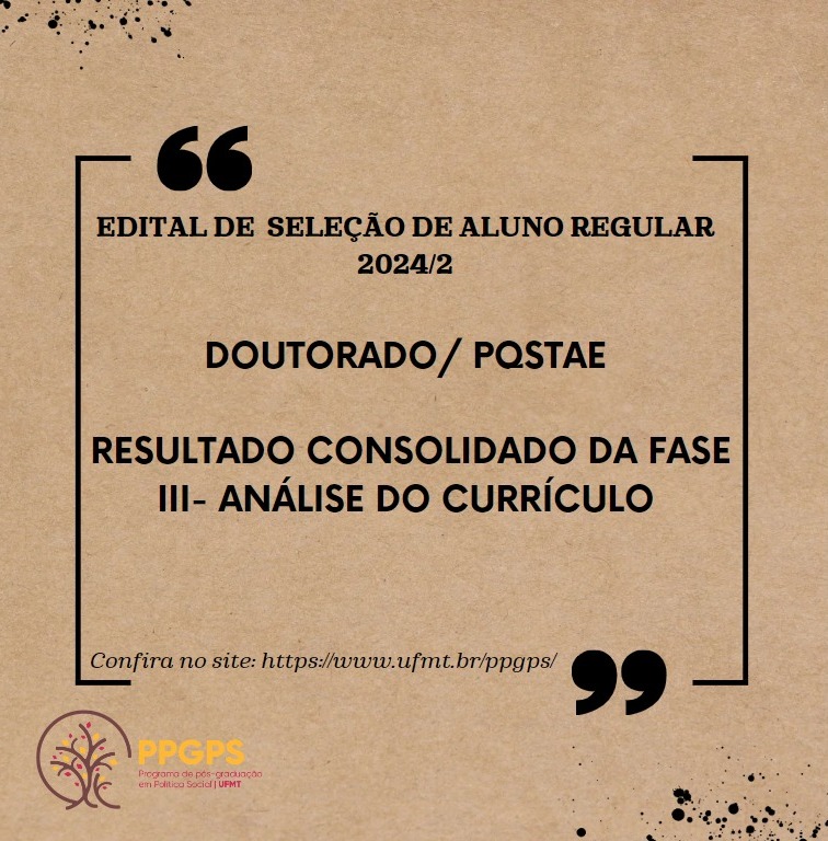 RESULTADO CONSOLIDADO DA FASE III – ANÁLISE DO CURRÍCULO (DOUTORADO/ PQSTAE)